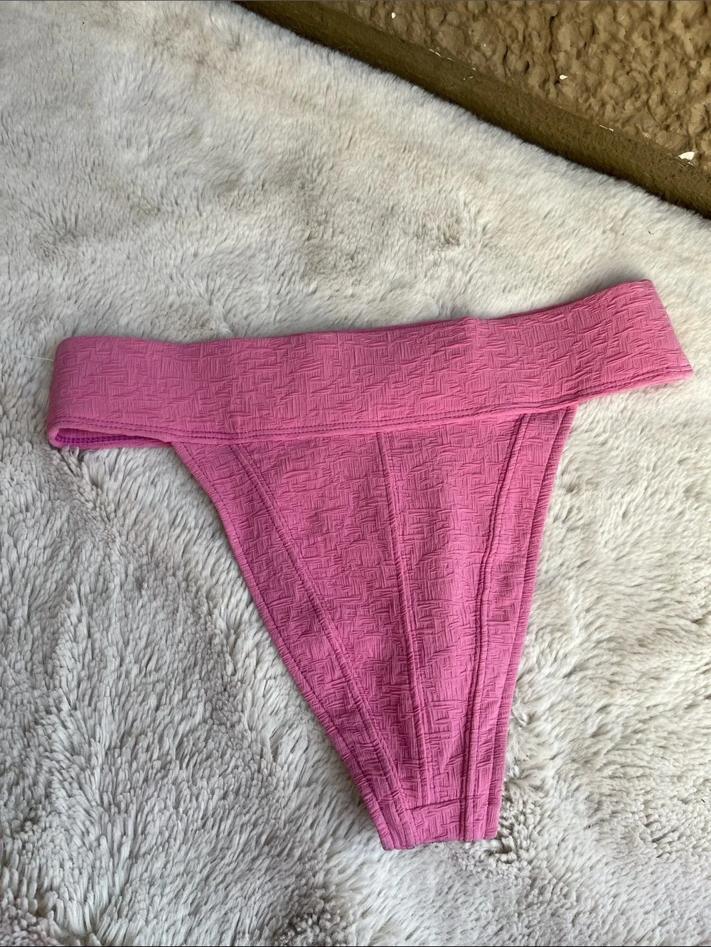 Free People Beach DylanTextured Pink High-Cut Bikini Bottom in Pink Size L